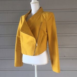 BCBGMAXAZRIA Yellow Cropped Moto Jacket